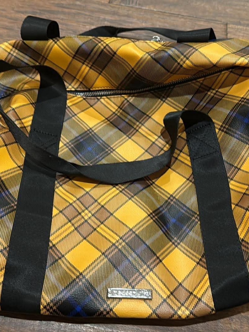 Plaid Yellow Tote Bag with Black Straps